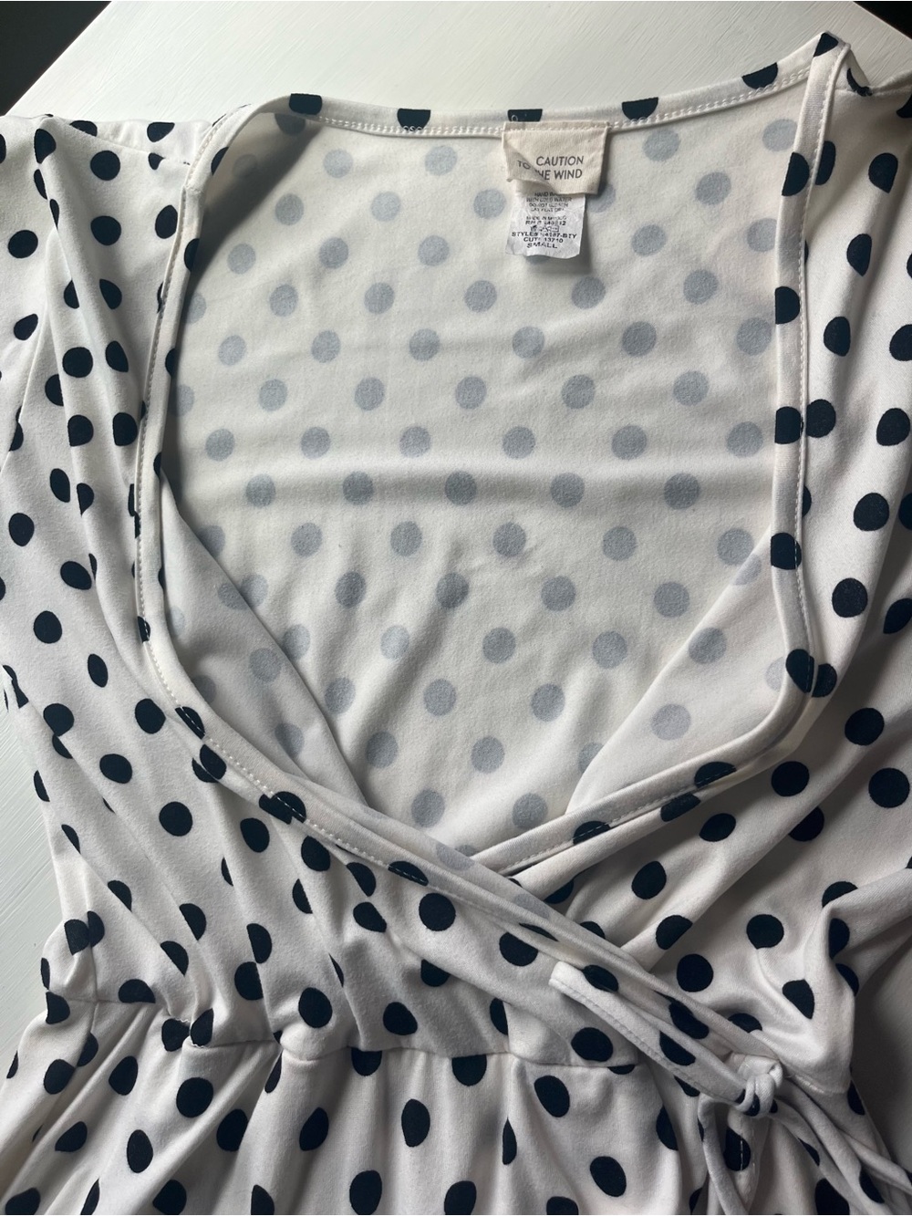 Polka Dot Wrap Dress - White with Black Dots Size Small - Picture 9 of 10